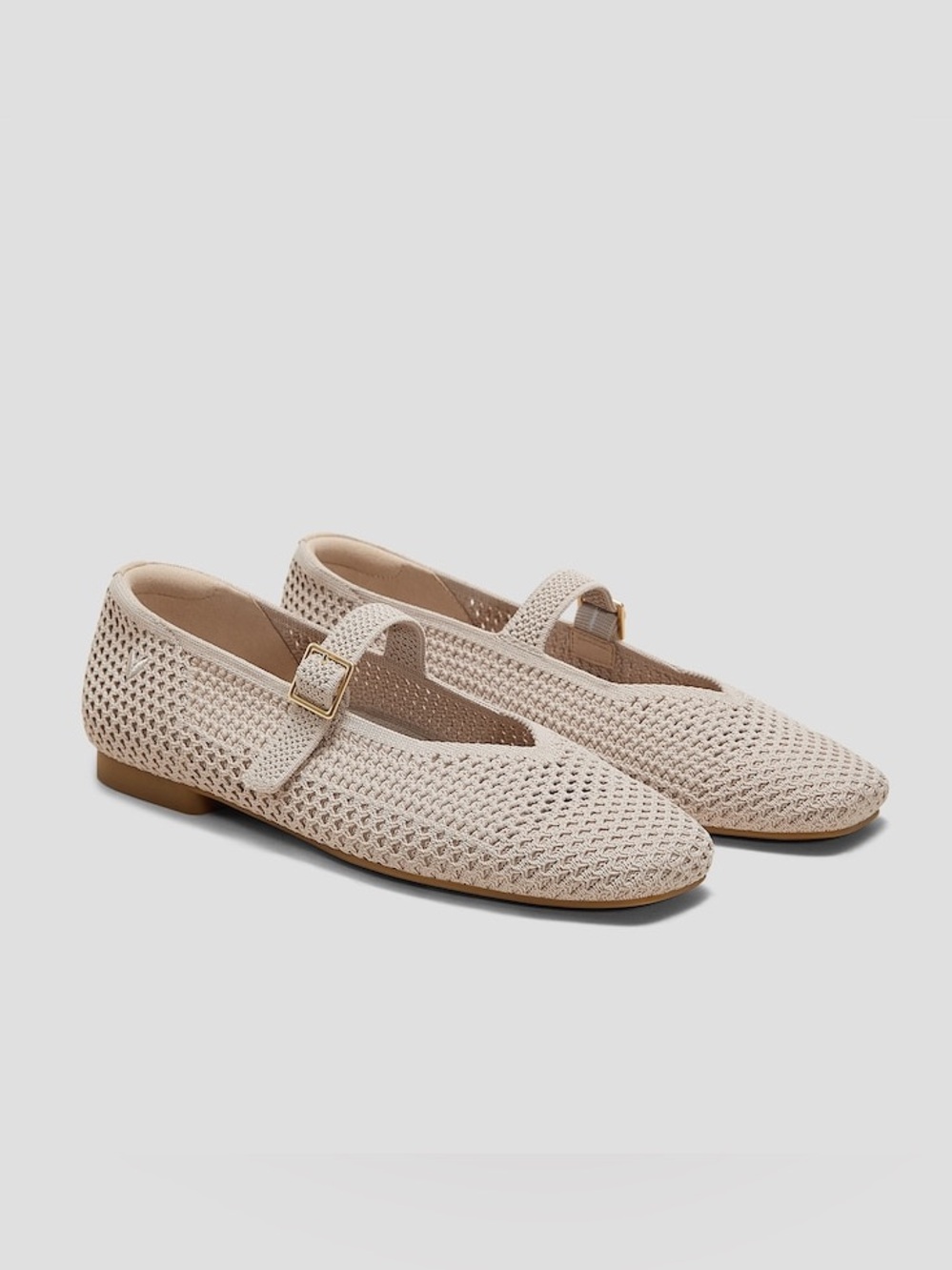 Vivaia Sz 8 (39) Margot Mesh Square Toe Mary Jane Almond Cream Flats